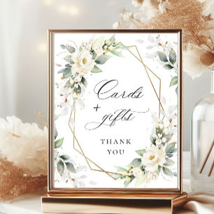 Elegant Pastel White Roses Cards and Gifts Poster
