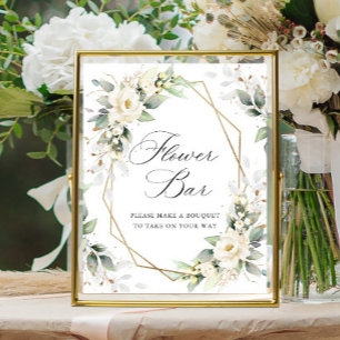 Elegant Pastel White Roses Eucalyptus Flower Bar Poster