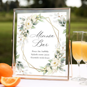 Elegant Pastel White Roses Eucalyptus Mimosa Bar Poster