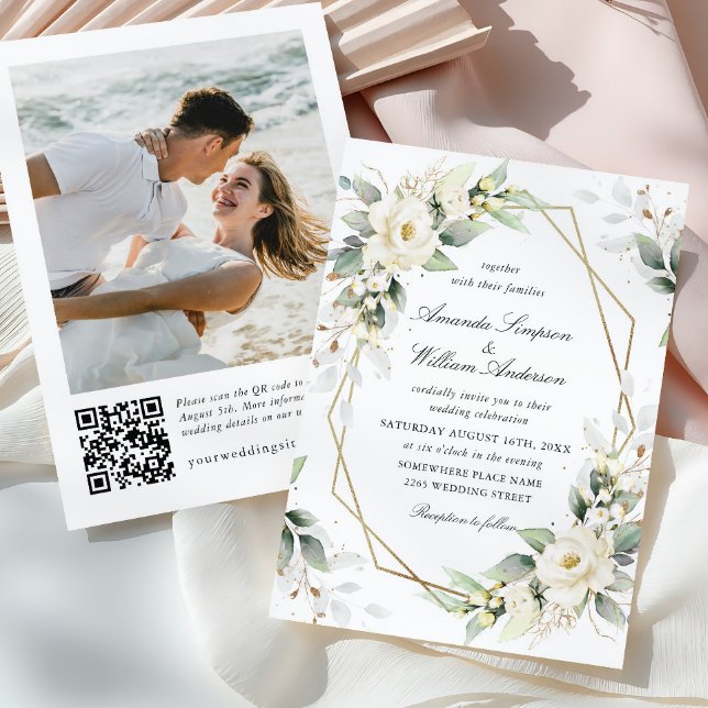 Elegant Pastel White Roses Eucalyptus Wedding Invitation (Creator Uploaded)