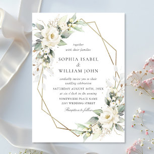 Elegant Pastel White Roses Eucalyptus Wedding Invitation
