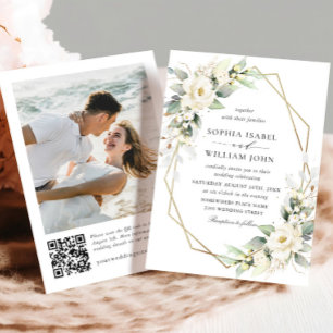 Elegant Pastel White Roses Eucalyptus Wedding Invitation