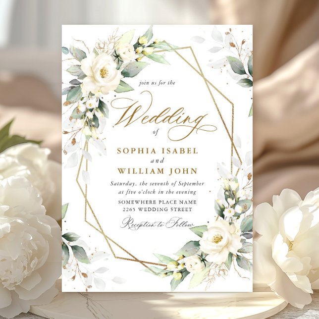 Elegant Pastel White Roses Eucalyptus Wedding Invitation (Creator Uploaded)