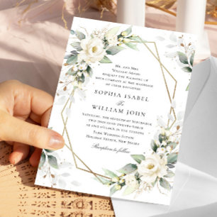 Elegant Pastel White Roses Eucalyptus Wedding Invitation