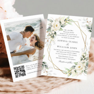 Elegant Pastel White Roses Eucalyptus Wedding Invitation