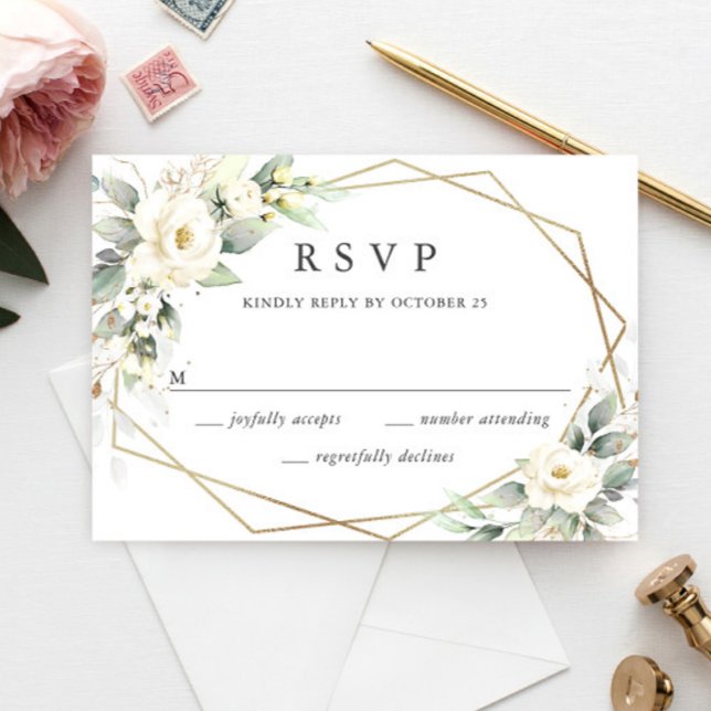 Elegant Pastel White Roses Eucalyptus Wedding RSVP Card (Creator Uploaded)