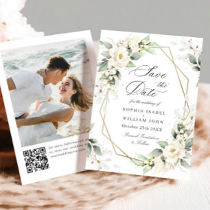 Elegant Pastel White Roses Eucalyptus Wedding Save The Date