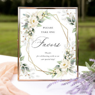 Elegant Pastel White Roses Favours Wedding Poster