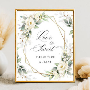 Elegant Pastel White Roses Love is Sweet Poster