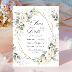 Elegant Pastel White Roses Wedding Save the Date Postcard