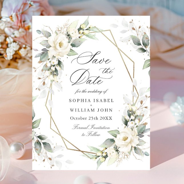 Elegant Pastel White Roses Wedding Save the Date Postcard (Creator Uploaded)