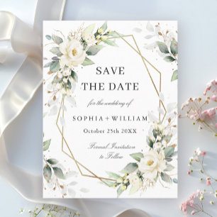 Elegant Pastel White Roses Wedding Save the Date Postcard