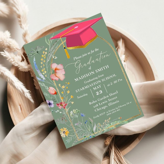 Elegant Pastel Wildflower Garden Graduation Party Invitation (Creator Uploaded)