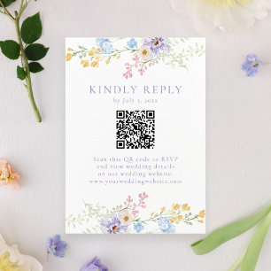 Elegant Pastel Wildflower Garden QR Code Wedding RSVP Card
