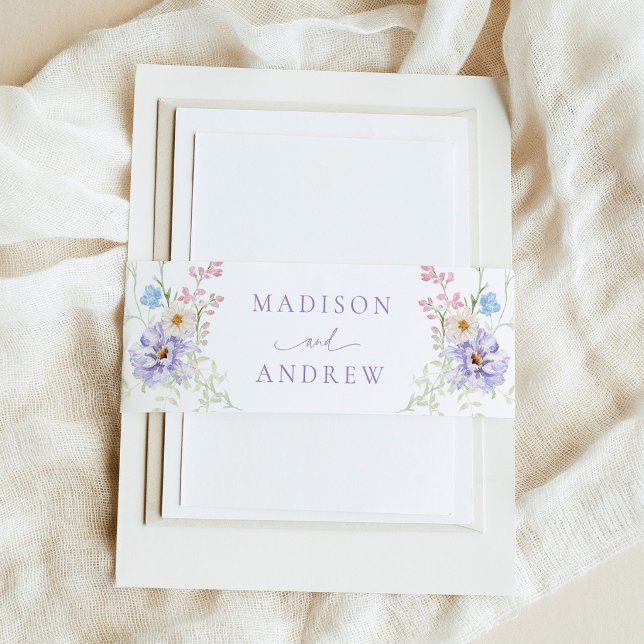 Elegant Pastel Wildflower Garden Wedding Invitation Belly Band (Creator Uploaded)