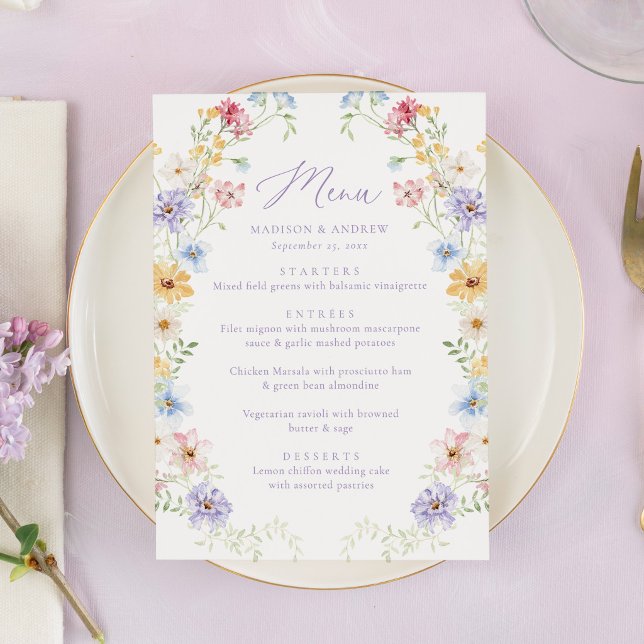 Elegant Pastel Wildflower Garden Wedding Menu (Creator Uploaded)