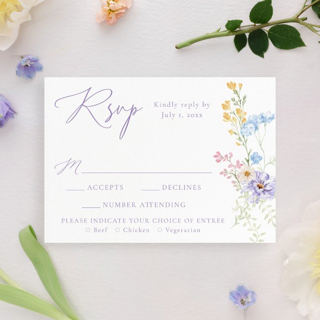 Elegant Pastel Wildflower Garden Wedding RSVP Card (Creator Uploaded)