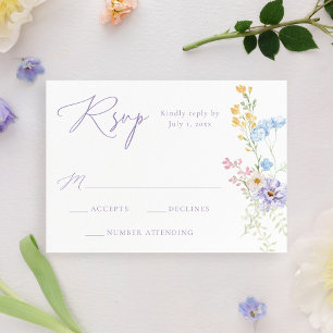 Elegant Pastel Wildflower Garden Wedding RSVP Card