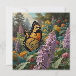 Elegant pastel wildflower garden with butterfly card