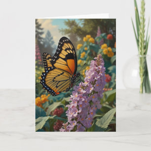 Elegant pastel wildflower garden with butterfly card