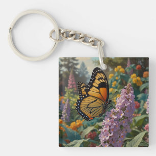 Elegant pastel wildflower garden with butterfly key ring