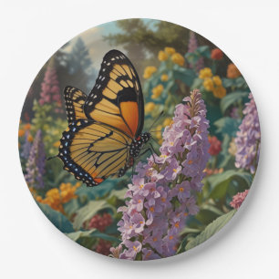 Elegant pastel wildflower garden with butterfly paper plate