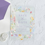 Elegant Pastel Wildflower Wedding Save the Date Acrylic Invitations<br><div class="desc">Announce your upcoming wedding with this elegant acrylic save the date featuring a romantic watercolor floral frame in soft shades of pink, blue, yellow, and lavender with delicate greenery. The botanical design forms a graceful border around the wording, while the clear acrylic material creates a modern and sophisticated presentation that...</div>