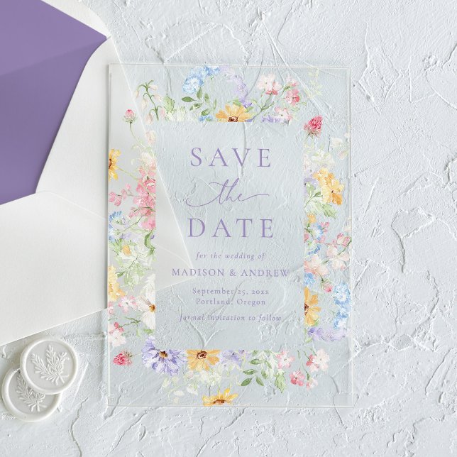 Elegant Pastel Wildflower Wedding Save the Date Acrylic Invitations (Creator Uploaded)