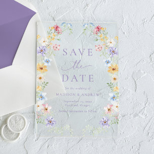 Elegant Pastel Wildflower Wedding Save the Date Acrylic Invitations