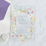 Elegant Pastel Wildflower Wedding Save the Date Acrylic Invitations<br><div class="desc">Announce your wedding in style with this elegant pastel wildflower acrylic save the date featuring a romantic watercolor arch floral frame in soft shades of purple, pink, yellow, blue, and white with delicate greenery. The graceful botanical design surrounds your names, wedding date, and location in lavender purple lettering while the...</div>