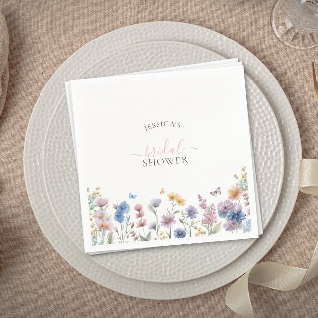 Elegant Pastel Wildflowers Greenery Bridal Shower Napkin (Creator Uploaded)