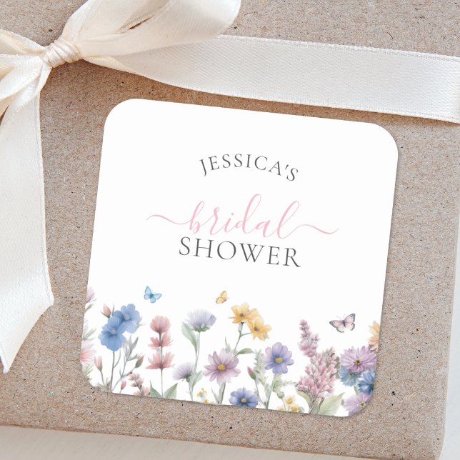 Elegant Pastel Wildflowers Greenery Bridal Shower Square Sticker (Creator Uploaded)