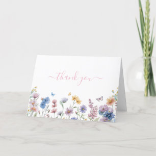Elegant Pastel Wildflowers Greenery Bridal Shower Thank You Card
