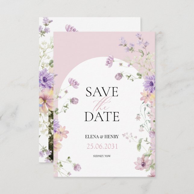 Elegant Pastel Wildflowers Wedding Save the Date Invitation (Front/Back)
