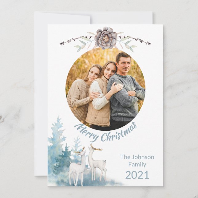 Elegant Pastel Winter Scene Christmas Family Photo (Front)