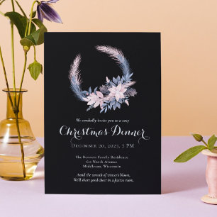 Elegant Pastel Wreath Christmas Dinner Party Invitation