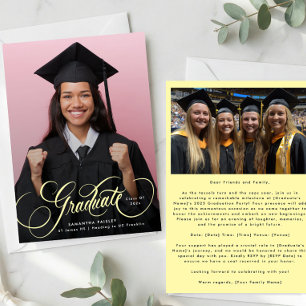 Elegant Pastel Yellow High School Graduation Announcement