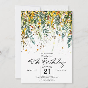 Elegant Pastels Wildflowers 40th birthday Invitation