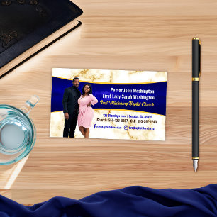 Elegant Pastor and First Lady Marble Photo Church  Business Card