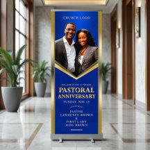 Elegant Pastoral Anniversary Blue & Gold Church