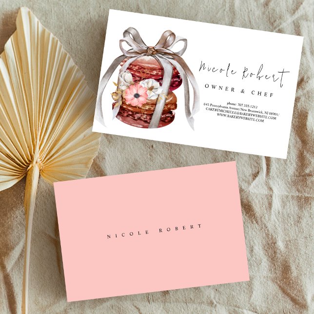  elegant Patisserie Chef Macaron Dessert floral  Business Card (Creator Uploaded)