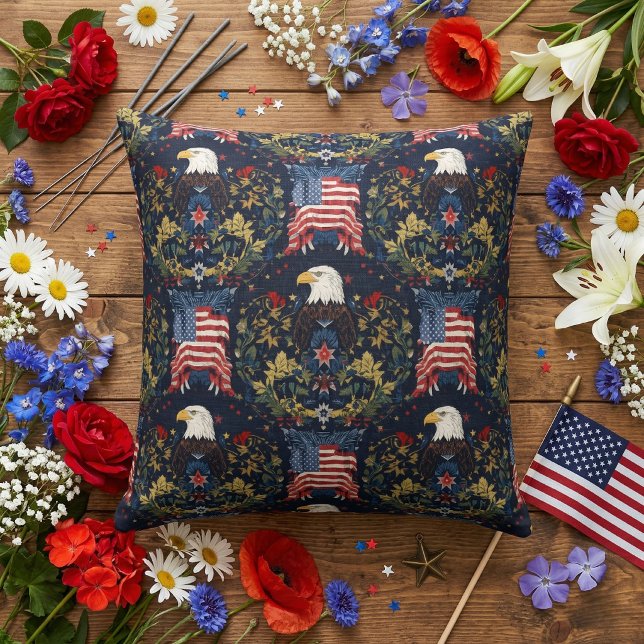 Elegant Patriotic Bald Eagle & American Flag Cushion (Creator Uploaded)