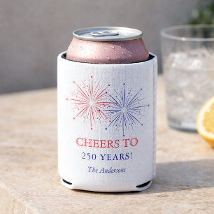 Elegant Patriotic Fireworks   4th of July Can Cooler
