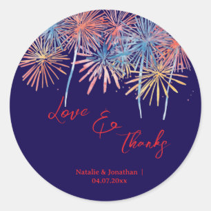 Elegant Patriotic Fireworks 4th of July Wedding Classic Round Sticker