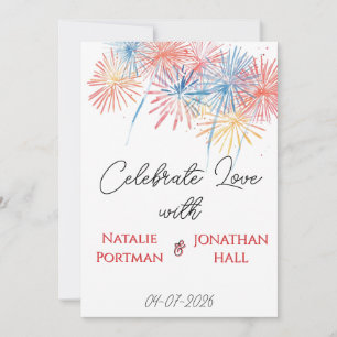 Elegant Patriotic Fireworks   4th of July Wedding  Invitation