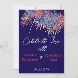 Elegant Patriotic Fireworks 4th of July Wedding Invitation