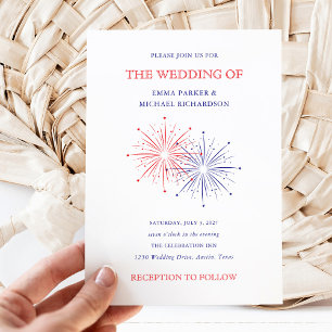 Elegant Patriotic Fireworks   4th of July Wedding Invitation