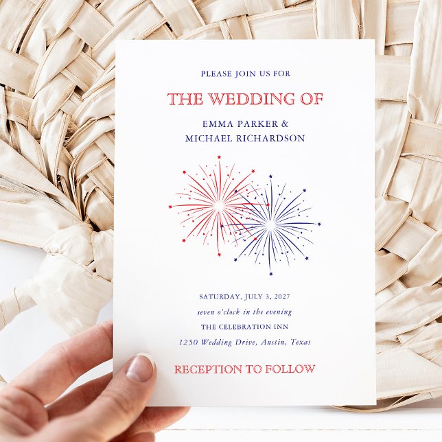 Elegant Patriotic Fireworks | 4th of July Wedding Invitation (Creator Uploaded)