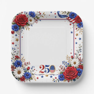 Elegant Patriotic Floral 250th Anniversary Square Paper Plate