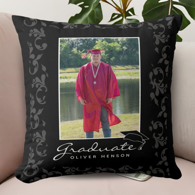 Elegant Pattern Black Graduation Photo  Cushion (Creator Uploaded)
